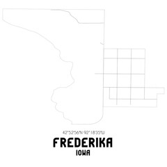 Frederika Iowa. US street map with black and white lines.