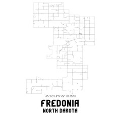 Fredonia North Dakota. US street map with black and white lines.