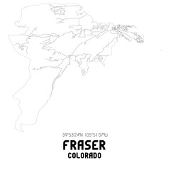 Fototapeta na wymiar Fraser Colorado. US street map with black and white lines.