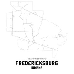 Fredericksburg Indiana. US street map with black and white lines.