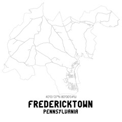 Fredericktown Pennsylvania. US street map with black and white lines.