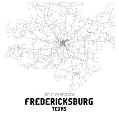 Fredericksburg Texas. US street map with black and white lines.