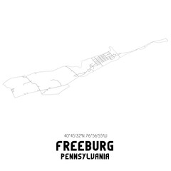 Freeburg Pennsylvania. US street map with black and white lines.