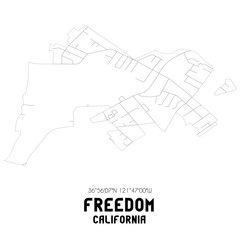 Freedom California. US street map with black and white lines.