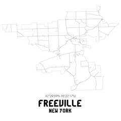 Freeville New York. US street map with black and white lines.