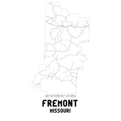 Fremont Missouri. US street map with black and white lines.