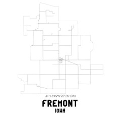 Fremont Iowa. US street map with black and white lines.