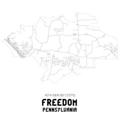 Freedom Pennsylvania. US street map with black and white lines.