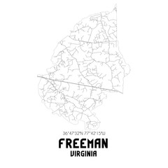 Freeman Virginia. US street map with black and white lines.