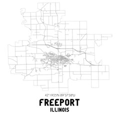 Freeport Illinois. US street map with black and white lines.