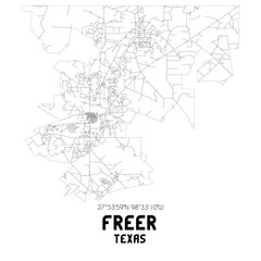 Fototapeta na wymiar Freer Texas. US street map with black and white lines.