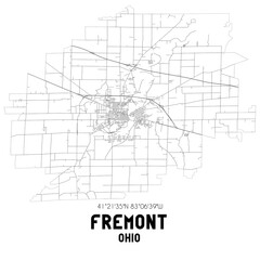 Fremont Ohio. US street map with black and white lines.