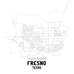 Fresno Texas. US street map with black and white lines.