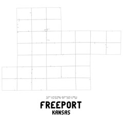 Freeport Kansas. US street map with black and white lines.