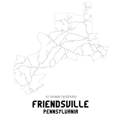 Friendsville Pennsylvania. US street map with black and white lines.