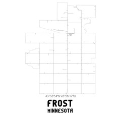 Frost Minnesota. US street map with black and white lines.