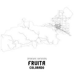 Fruita Colorado. US street map with black and white lines.