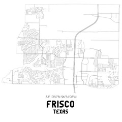Frisco Texas. US street map with black and white lines.