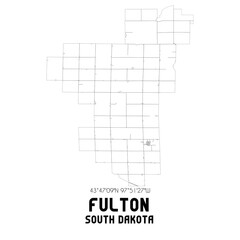 Fulton South Dakota. US street map with black and white lines.