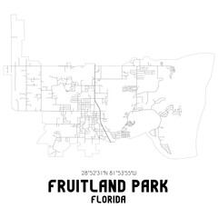 Fruitland Park Florida. US street map with black and white lines.
