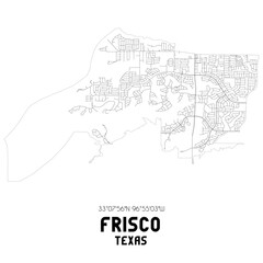 Frisco Texas. US street map with black and white lines.