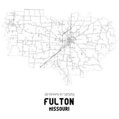 Fulton Missouri. US street map with black and white lines.