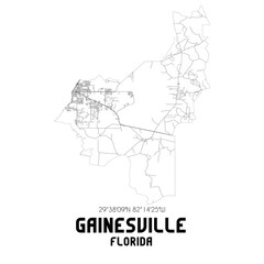 Gainesville Florida. US street map with black and white lines.