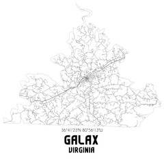 Galax Virginia. US street map with black and white lines.