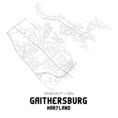 Gaithersburg Maryland. US street map with black and white lines.