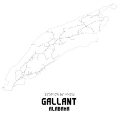 Gallant Alabama. US street map with black and white lines.