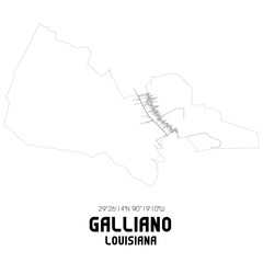 Galliano Louisiana. US street map with black and white lines.