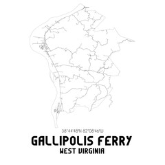 Gallipolis Ferry West Virginia. US street map with black and white lines.