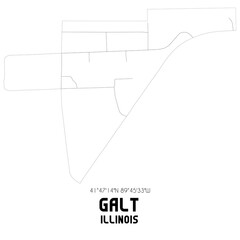 Galt Illinois. US street map with black and white lines.