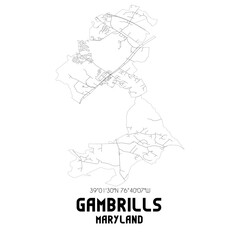 Gambrills Maryland. US street map with black and white lines.