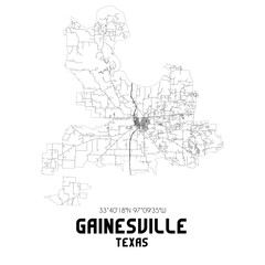 Gainesville Texas. US street map with black and white lines.