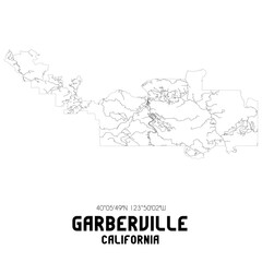 Garberville California. US street map with black and white lines.