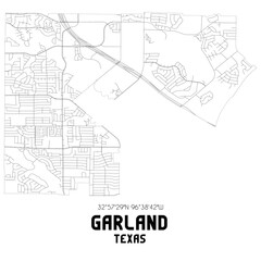 Garland Texas. US street map with black and white lines.