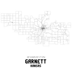 Garnett Kansas. US street map with black and white lines.