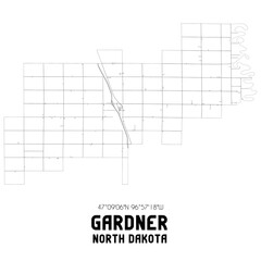 Gardner North Dakota. US street map with black and white lines.