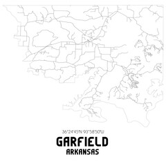 Garfield Arkansas. US street map with black and white lines.