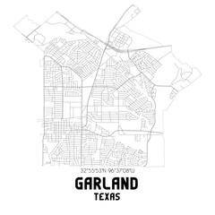 Fototapeta na wymiar Garland Texas. US street map with black and white lines.