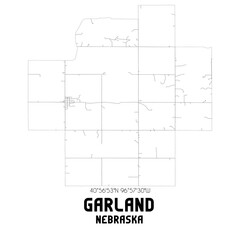 Garland Nebraska. US street map with black and white lines.