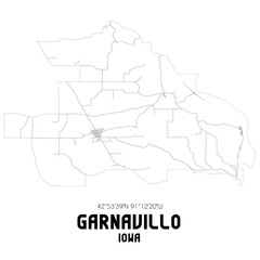 Garnavillo Iowa. US street map with black and white lines.