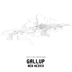 Gallup New Mexico. US street map with black and white lines.