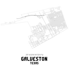 Galveston Texas. US street map with black and white lines.