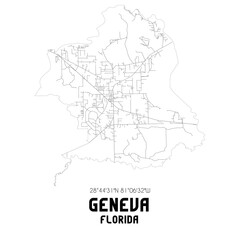 Geneva Florida. US street map with black and white lines.