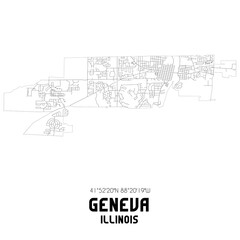 Geneva Illinois. US street map with black and white lines.