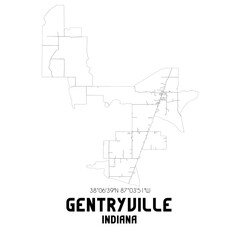 Gentryville Indiana. US street map with black and white lines.