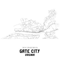 Gate City Virginia. US street map with black and white lines.