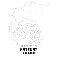 Gateway Colorado. US street map with black and white lines.